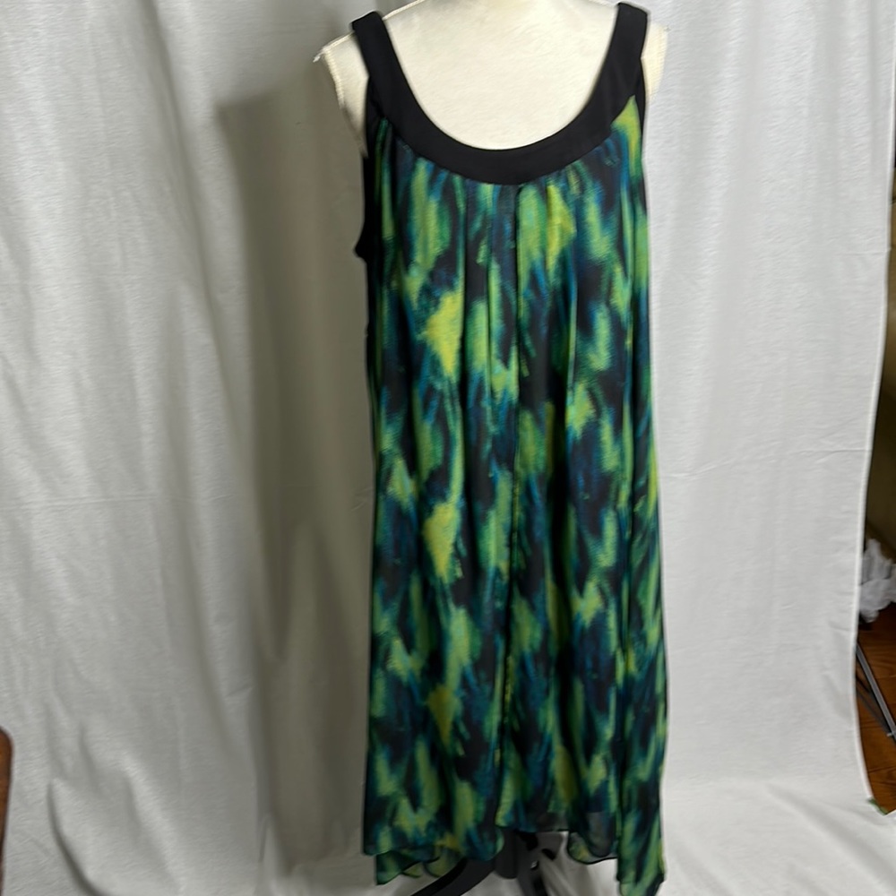 SLNY Dress with Split Front Multi Color Black & Green-6001